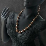 Blazetaki Vintage Kahverengi Boncuk Kolye ve Küpe