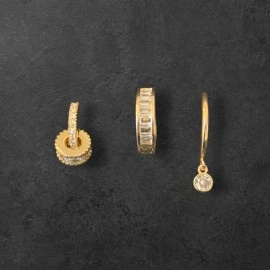 Blazetaki 3'lü Gold Taşlı Halka Küpe