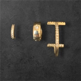 Blazetaki 3'lü Gold Zirkon Taşlı Küpe