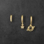 Blazetaki 3'lü Kombin Satürn Gold Küpe