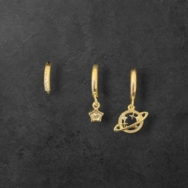 Blazetaki 3'lü Kombin Satürn Gold Küpe